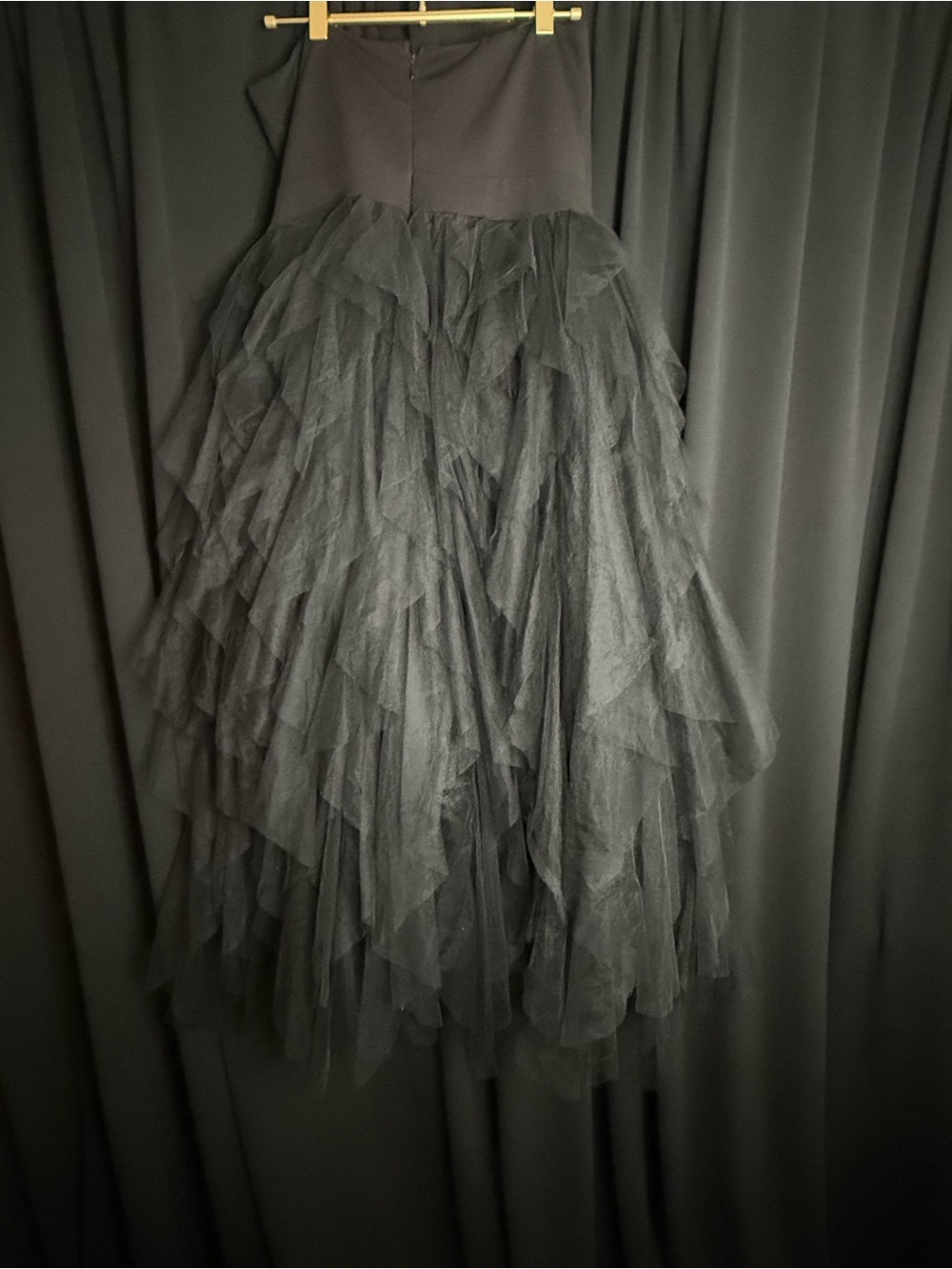 Strapless Black Tiered Tulle Dress - Picture 3 of 3
